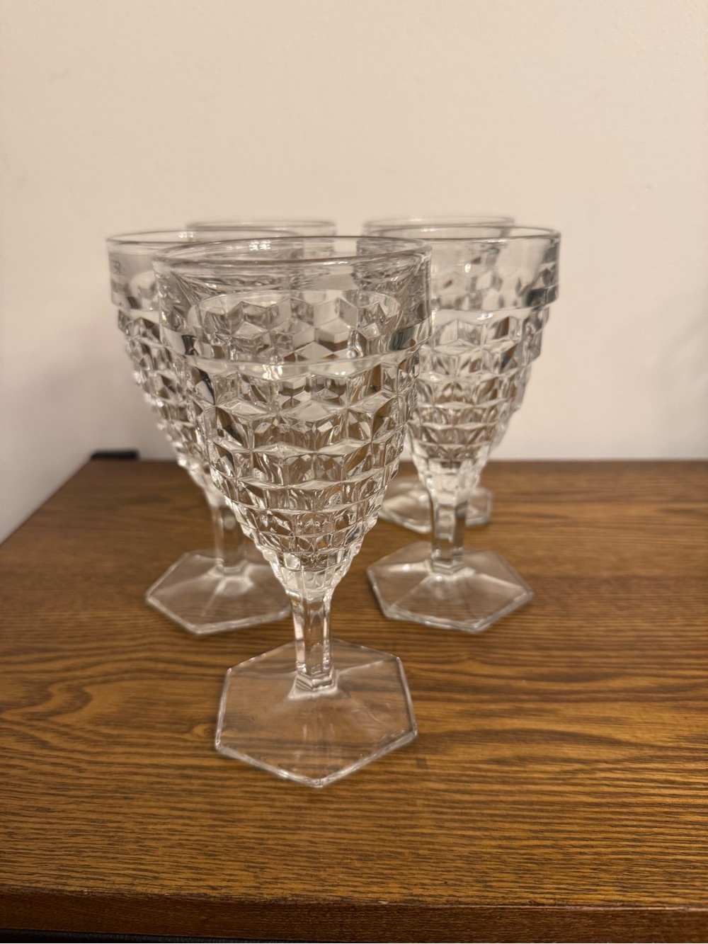 Vintage Fostoria American Clear Glass Water Goblets - Set of 5